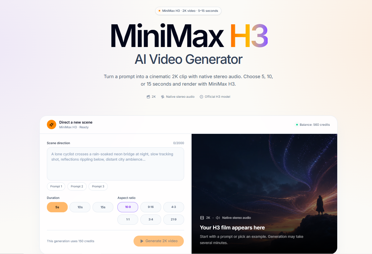 MiniMax H3 Video Generator